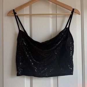 Express Black Sequin Cowl Crop Camisole - Size M